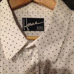 XXL white with black polkadots men's dress shirt